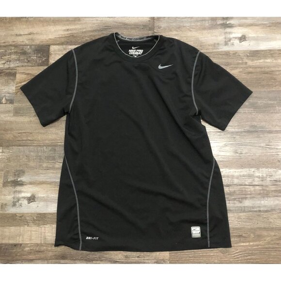Nike Pro Combat Mens XL Fitted Black Athletic Tee T Shirt Short Sleeve - Picture 1 of 5